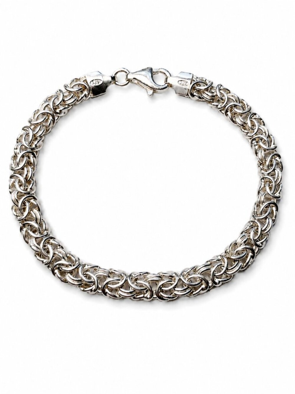 925 Sterling Silver Byzantine Link Chain Bracelet Lobster Clasp Italy 7” 8.6g